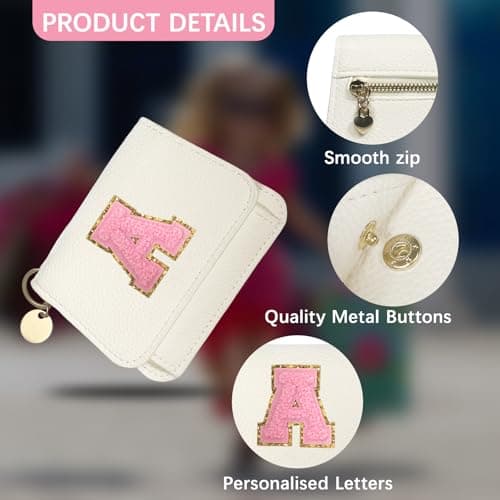 Girls Wallet, Initial Women's Wallets, White Small Wallet for Kids with 5 Card Slots Holder, Personalised Purses Gifts for Girls and Women, Birthday Gift, Christmas Gifts, Travelling Wallets Gift (A) — view 3