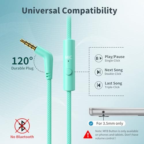 Headphones Wired with Microphone, 3.5mm Corded Headphones for School, Green — view 4
