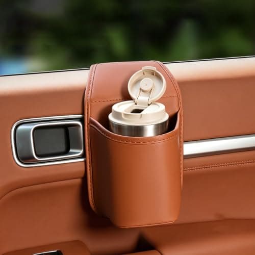 Leather Auto Door Storage Pocket Car Door Organizer Cup Holder (Orange) — view 6