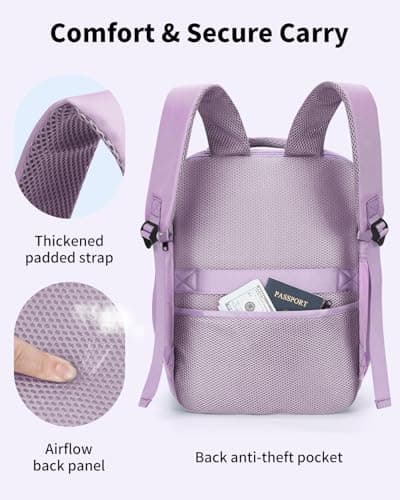 ECOHUB for Ryanair Cabin Bags 40x30x20, 24L Womens Travel Backpack Underseat Carry On Rucksack with Laptop Compartment, Recycled Water-resistant Hand Luggage Bag for Flight Overnight, Lavender Gray — view 6