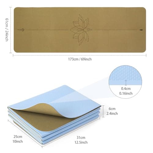 Enssy Non-Slip Foldable Travel Mat,173 x 61 x 0.4 cm, Lightweight Foldable for Travel Folding Yoga Mat with Carrying Bag Exercise Pilates — view 2