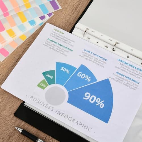 DODUOS A4 Display Folder 4 Ring, Black A4 Presentation Folder with Plastic Pockets 50pcs and 6 Colorful PP Divider Pages, 4 Ring Binder Folders for Documents Certificates, Receipts — view 6