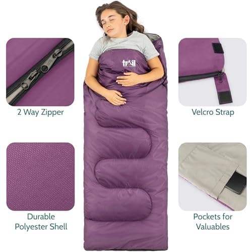Trail Kids Sleeping Bag, Mini Envelope 200gsm, 2 Season Summer Spring Autumn, Boys, Girls, Outdoor Camping, Lightweight Compression Carry Bag, 160cm x 65cm — view 5