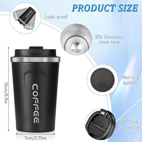 Kaxtde 6 Pack Stainless Steel Travel Mugs Bulk, 380 ml Insulated Coffee Cup for Cold Hot Drinks, Reusable to Go Tumblers with Leakproof Lid for Car Camping Gym Office (3 Colours) — view 2