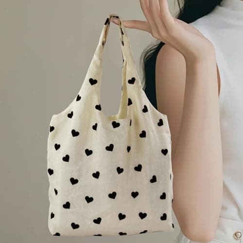 WisePoint Cute Tote Bag, Sparkling Lightweight Foldable Tote Bag with Inner Pocket, 20L Heart Print Soft Summer Beach Bag for Travel, Shopping (White) — view 2