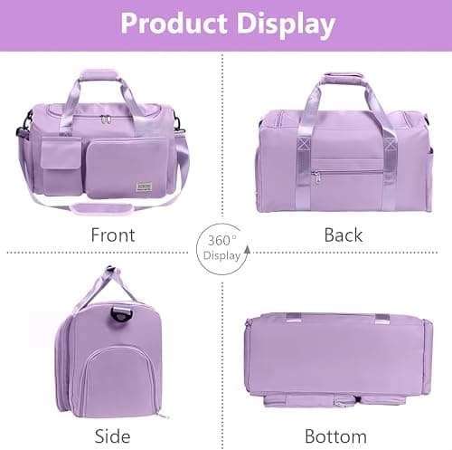 Sports Gym Bag Duffle Bag with Shoes Compartment & Wet Pocket，Weekend Travel Bag Overnight Bag for Women and Men Lightweight Holdall Hospital Overnight Bag - Weekend Bags, Hand Luggage Bag (Purple) — view 5