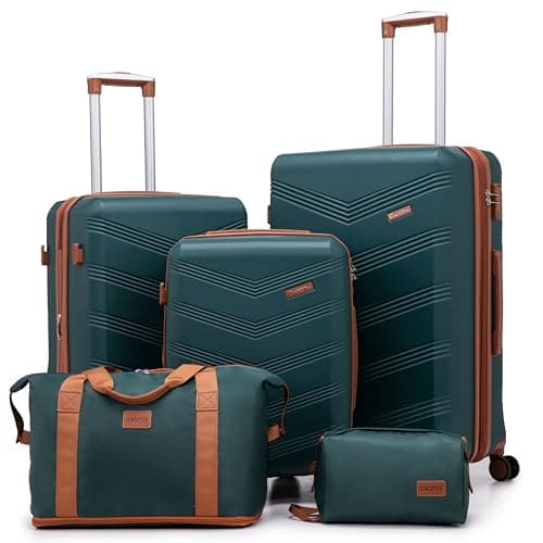 CONCEPTEN Expandable Hardshell Luggage Set 5 Piece, 22x14x9 Airline Approved Carry On, 20/24/28" Suitcase Set with TSA Lock, Spinner Wheels, ABS+PC (Teal)