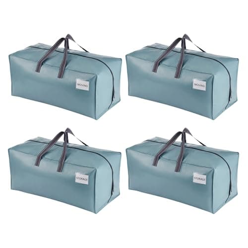 VENO 4 Pack Heavy-Duty Extra Large Moving Bags W/Backpack Straps, Moving House Essentials, Clothes Storage, Packing, Laundry Bags, Reusable and Sustainable (Light Blue, 4 Pack)