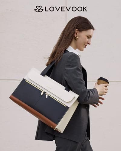 LOVEVOOK Laptop Tote Bags for Women 17.3 Inch Ladies Work Bags Stylish Handbag with Laptop Compartment Large Designer PU Leather Briefcase for School Shoulder Bag for Office Shopping — view 2