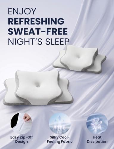 Memory Foam Pillow for Neck Support and Relief, Ergonomic Pillow Cervical Design with Dual Height Options, Comfortable Neck Pillow for Side, Back and Stomach Sleepers, Cooling Removable Cover（White） — view 4