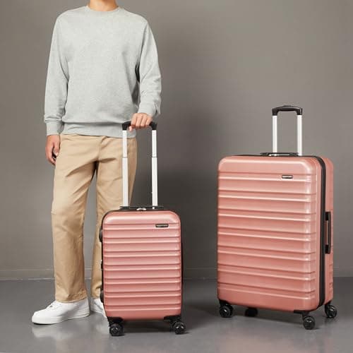 Amazon Basics Hard Shell Luggage Set (Small + Large) - Expandable ABS Travel Luggage with 4 Double Spinner Wheels - Scratch Resistant and Lightweight Construction - Rose Gold — view 5