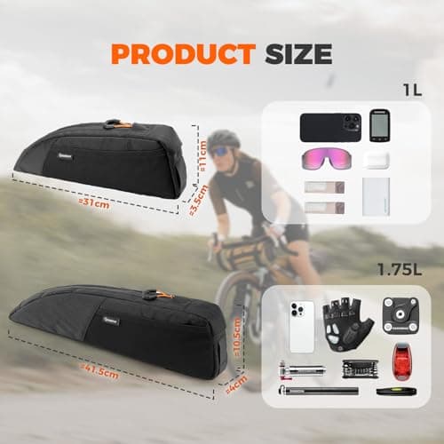 Qunature Bike Top Tube Bag, Frame-Mounted Bag with Exterior Pocket, Lightweight & Stable Triangle Storage Pouch for Road Bikes & MTB Khaki — view 2