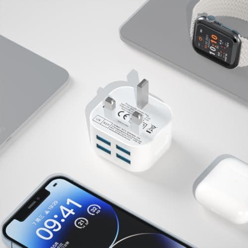 USB Plug,3Pack 25W Multi USB Charger Plugs Adaptor UK 5V/5A Phone Plugs with 4 USB Port Multiple Way 3 Pin Double Mains Charge Head Multiport Charging for iPhone 14 13 12 11 SE XS XR X 8 7 6 5,iPad — view 3