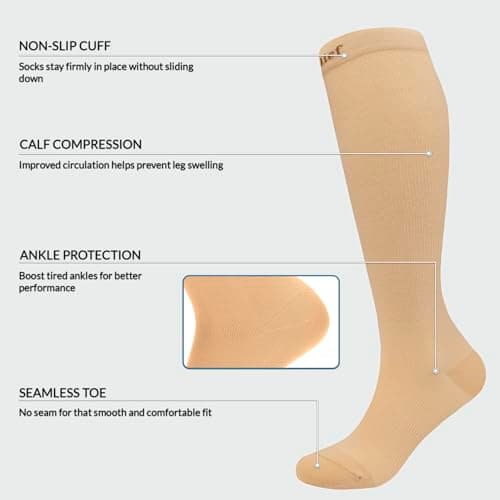 360 RELIEF Flight Compression Socks for Kids, Supports Circulation, Travel, Varicose Veins, S/M, Beige + Laundry Bag — view 4
