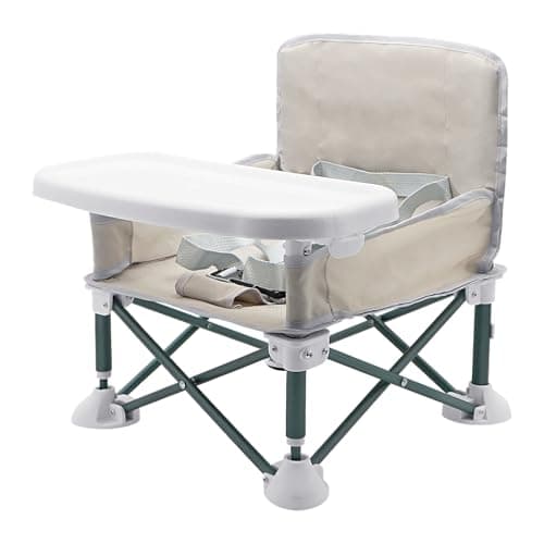 ICEBLUEOR Baby Camping Chair with Tray, Folding Toddler Booster Seat, Portable High Chair Baby Seat with Travel Bag, Travel Highchair, Baby Feeding Chair for Picnic Camping Beach Travel