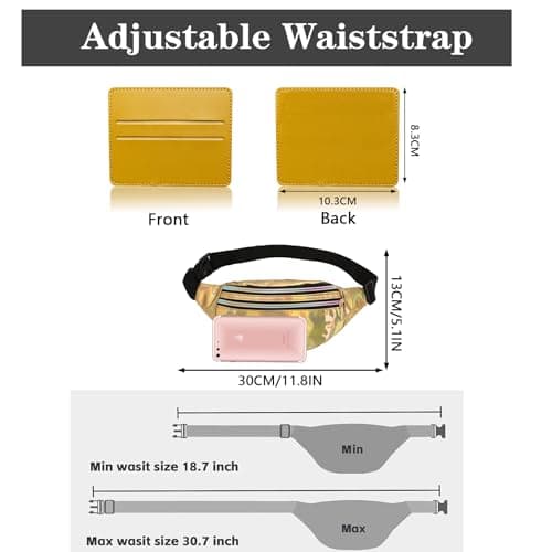 BAIYSFFG Metallic Fanny Pack Fashionable Waist Bag Waterproof Belt Bags Unisex Fashion Waist Casual Travel Bum Bag with 3 Zipper Pockets for Women Men Sports Running Hiking Jogging (Gold) — view 2