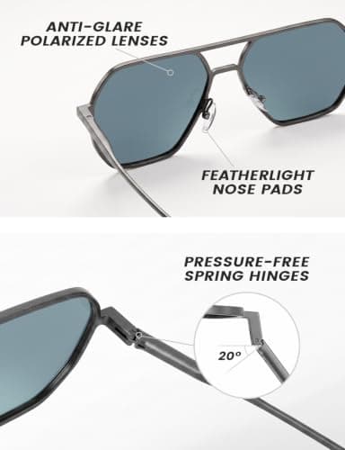 DIUWEU Polarised Aviator Sunglasses, Metal Frame Square Sunglasses Mens, UV400 Protection, Classic Sun Glasses for Driving, Travel — view 5