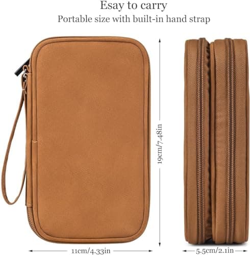 Electronic Organizer Travel Cable Accessories Case, Electronic Organizer Bag, Waterproof Electronic Accessories Organizer Case for Power Bank, Charging Cords, Chargers, Earphone, USB Cable - Brown — view 2