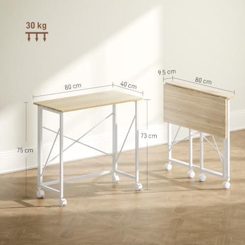 HOMCOM Small Folding Desk, 80 cm on Wheels for Small Space, Natural Tone — view 3