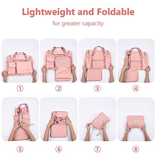Duffel Bag, Foldable Overnight Weekend Bags for Women, Lightweight Hospital Bag with Wet and Dry Separation Bag, Large Holdall/Cabin/Gym Bag for Sports and Travel - Pink — view 5
