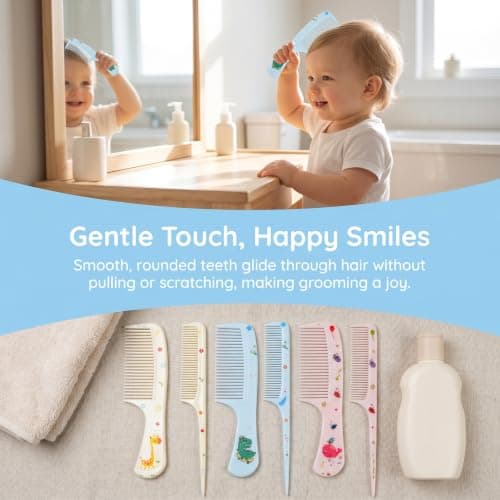 Baby Hair Brush and Comb Set, Cute Toddler Hair Brush Kids Hairbrush, Fine Tooth Detangling Comb and Rat Tail Parting Comb for Newborn Girls Boys, Childrens Hair Styling Products — view 4