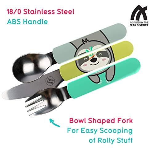 TUM TUM Toddler Cutlery Set with Travel Case, 3 Pcs Kids Cutlery Set Stainless Steel Includes 1 x Fork/Spoon/Knife, Kids Travel Cutlery Sets, BPA Free (Stanley The Sloth) — view 3