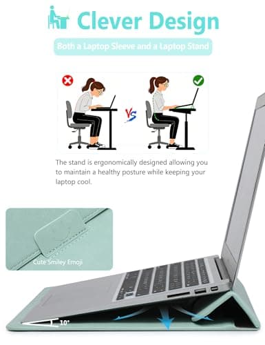 HYZUO 13 Inch Laptop Case Sleeve with Stand for MacBook Air, Mint Green — view 2
