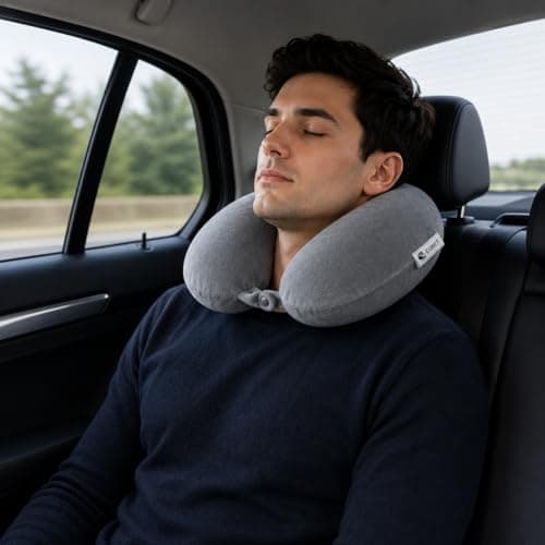 Egret Memory Foam Travel Neck Pillow, 360° Head, Neck & Chin Support, 2-Level Adjustable Neck Pillow for Travel with Removable Washable Cover, for Long Flights (Grey) — view 2