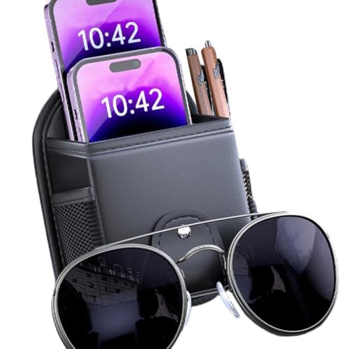 Car Air Vent Pouch - Sunglass Organizer Leather | Air Vent Storage Box Stylish Car Interior Accessories Phone Holder Pouch for Pen Card — view 6