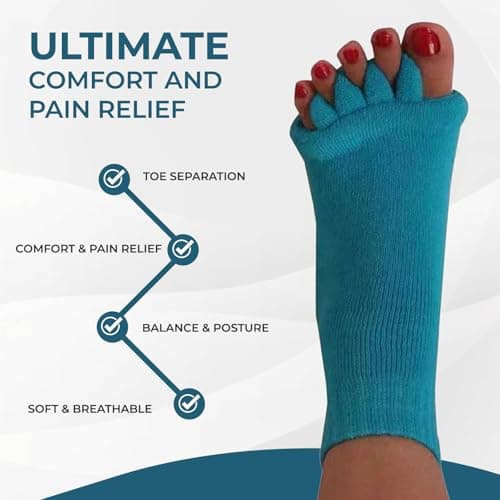 Hydrothotics Happy Feet Toe Alignment Separator Socks, Prevent Foot Cramps and hammertoes, Toe Separator Massage Socks, Teal, One size — view 3