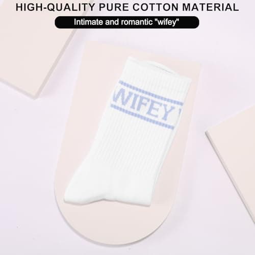 Mikovivi Wifey Socks for Women, Soft Cotton Newlywed Socks with Blue Text Bridal Wedding Gifts Honeymoon Essentials for Wives Birthday Anniversary Engagement — view 5