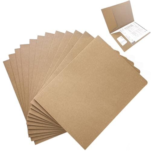 12 Pack A4 Kraft Paper File Folders, Square Cut Document Organisers with Business Card Slot, Presentation Folder for Office Reports, School Projects, Meeting Handouts (Brown)