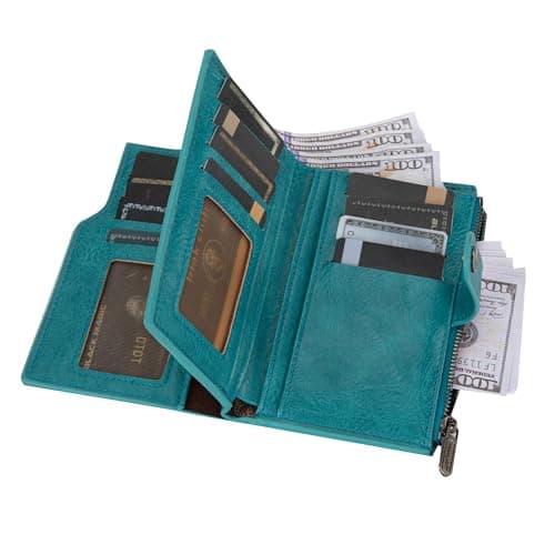 Wrangler Wallets for Women Slim Bifold Credit Card Holder, A-Turquoise, Chic — view 3