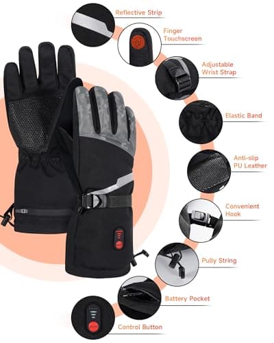 SOPPY Electric Heated Gloves, 6400 mAh Rechargeable Heated Hand Warmer Ski Gloves for Men Women, Waterproof & Windproof Non-Slip Heating Gloves for Motorcycling, Skiing, Outdoor Winter Sports, Black — view 4