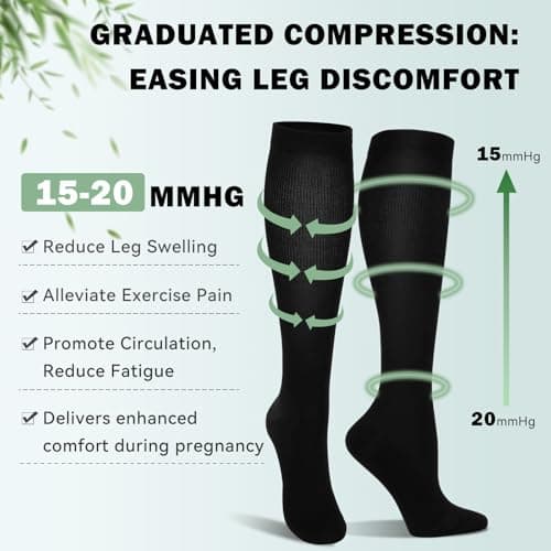 Bamboo Compression Socks for Women & Men, 3 Pairs Bamboo Viscose Socks, Compression Stockings Flight & Travel Support Socks for Work, Pregnancy, Cycling, Flying, Sports, Long Standing — view 4
