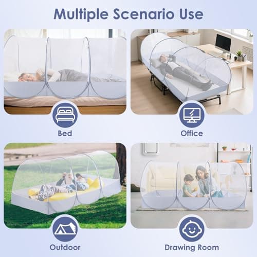 Foldable Mosquito Net, Ultra Light Pop-up Mosquito Net, Portable Camping Tent, Family mosquito net Bed, Adjustable Single Bed Fine Mesh with Zip for Outdoor Travel Home Dorm, Easy Setup, 190*90*90cm — view 2