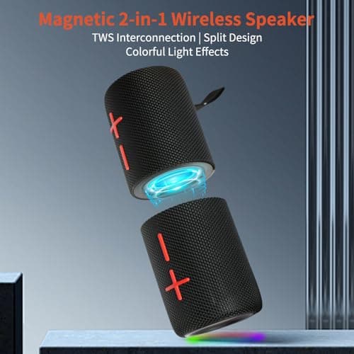 2 in 1 Magnetic Dual Splittable Bluetooth Speaker, IPX6 Waterproof Split Portable Wireless Speaker with 20W Loud Stereo Sound ,Bluetooth V5.3, 24H Playtime, Multiple pairing for Home,Outdoor or Travel — view 2