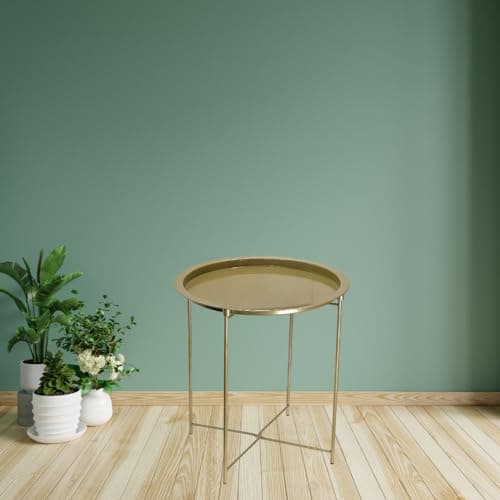 Trendi® Round/Metal Folding/Side Table Tray Top Light/Portable/Coffee/Night Stand (GOLD) — view 2
