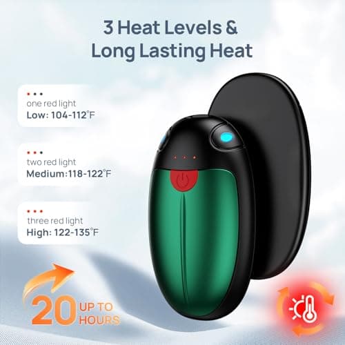 Hand Warmers Rechargeable 2 Pack, Electric Hand Warmers Reusable 20 Hrs Warmth, USB Hand Warmer with 3 Levels Heat Up to 57°, Portable Pocket Handwarmers for Hiking Golf Raynaud's Arthritis(Green) — view 3