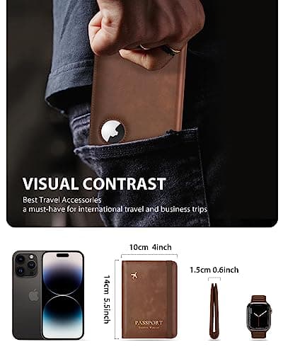 Stouchi Passport Holder Airtag Wallet,UK Passport Cover with RFID Blocking Protector PU Leather Travel Wallet Organiser Document Holder for Men&Women Passport,Business Cards,Boarding Passe,Matte-Brown — view 4