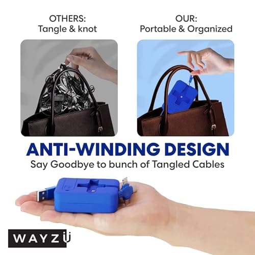 Wayzu® 3-in-1 Retractable Charging Cable with Phone Stand – Fast Multi USB Charger Lead for iPhone, USB-C & Micro USB, Tangle-Free Travel Cable, Compact Universal Charging Cord for Home, Car & Travel — view 5