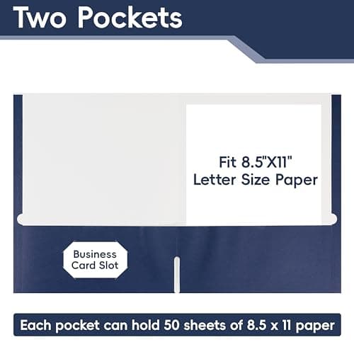 50 Packs Navy Blue Two Pocket Folders,File Folder Letter Size,8.5x11Inches File Folders for Office,School and Home,Organizer File Folder — view 3