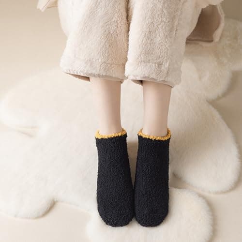 4 Pack slipper socks, fluffy socks for Women Men, Warm Non Slip Grip slipper socks women Bed Socks for Winter, Thermal fluffy socks womens with Grippers for Causal Home Sleeping (Fit UK 3-5) — view 2