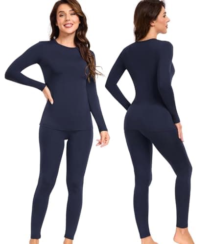 wirarpa Women's Thermal Underwear Set Fleece Lined Top & Bottom Navy S — view 5