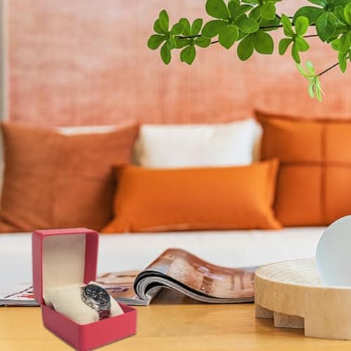 Single PU Leather Watch Storage Box, Jewelry Bracelet Organizer,Portable Red Watch Gift Box with Removable Cushion for Men Women Unisex,Travel Case for Smart & Most Watches,Birthday Valentine Present — view 6