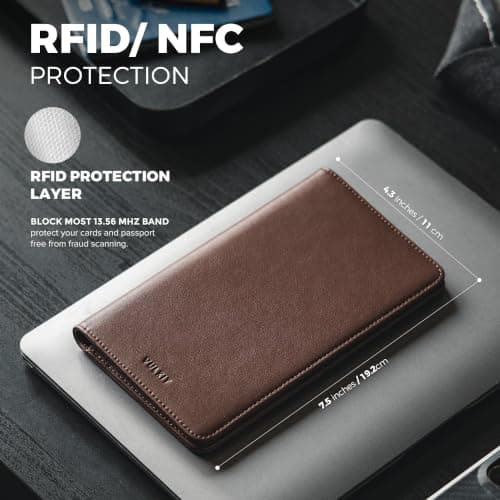 VULKIT Passport Holder Travel Wallet, Leather Passport Holder Cover RFID Blocking Travel Document Organiser for Women Men — view 3