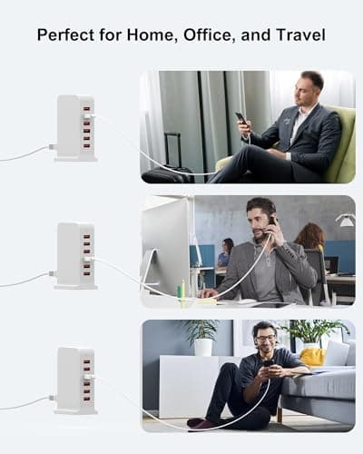 6 Port USB Charging Station 50W, Multi USB Charger Tower — view 3