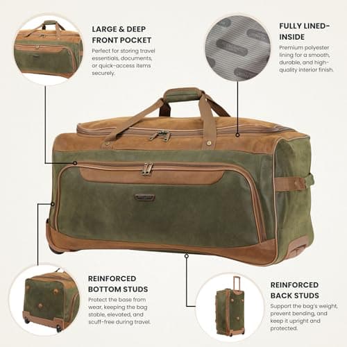 Rocklands® Lightweight Suede Wheeled Holdall Trolley Suitcase Medium Duffle Travel Bag with Telescopic Handle (Medium - 28" (H72xW37xD36 cm), Green) — view 2