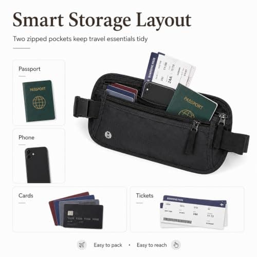Travel Money Belt, Ultra-Slim RFID-Blocking Waist Pouch, Black, 1-Pack — view 2