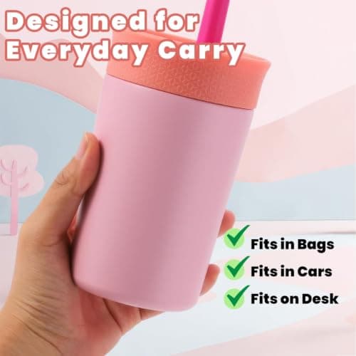ZHUIYIWIN Insulated Stainless Steel Tumbler 12oz with Silicone Straw Lid, Leakproof Travel Coffee Cup, Double Wall Vacuum Insulated Tumbler for Hot & Cold Drinks, Reusable Car & Desk Cup (Pink) — view 6